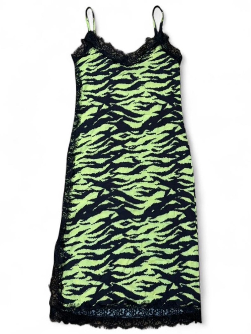 New girl order Neon Green & Black Lace Slip Dress